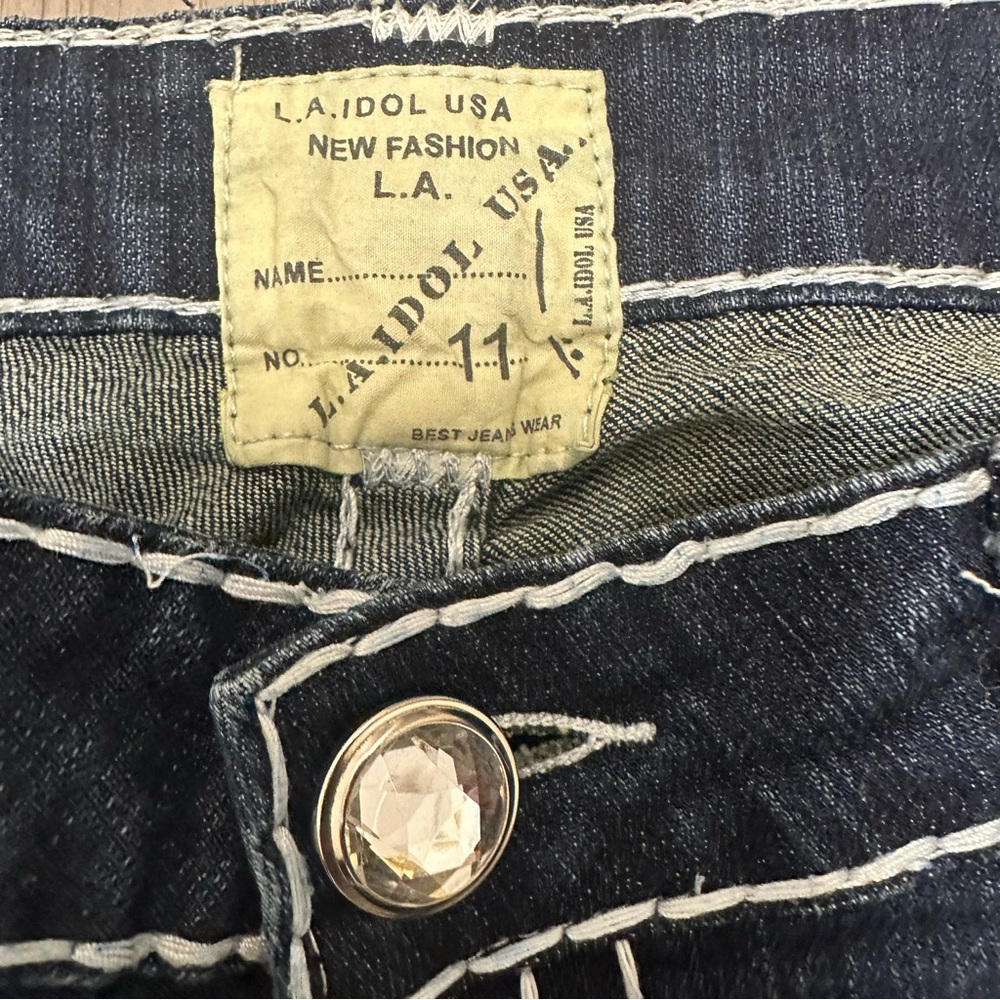 LA Idol Dark Blue Embellished Skinny Jeans with Contrast Stitching 11 - Picture 12 of 16